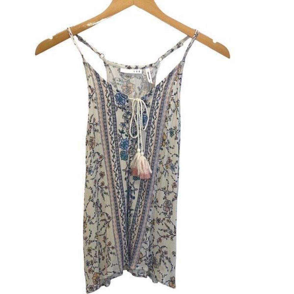 LUQ Womens Floral Rachell Tie Detail Spaghetti Strap Halter Top Multicolor Small